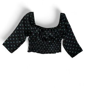Le Lis Forever 21 Green Black Polka Dot 3/4 Sleeve Blouse Size Medium NWT